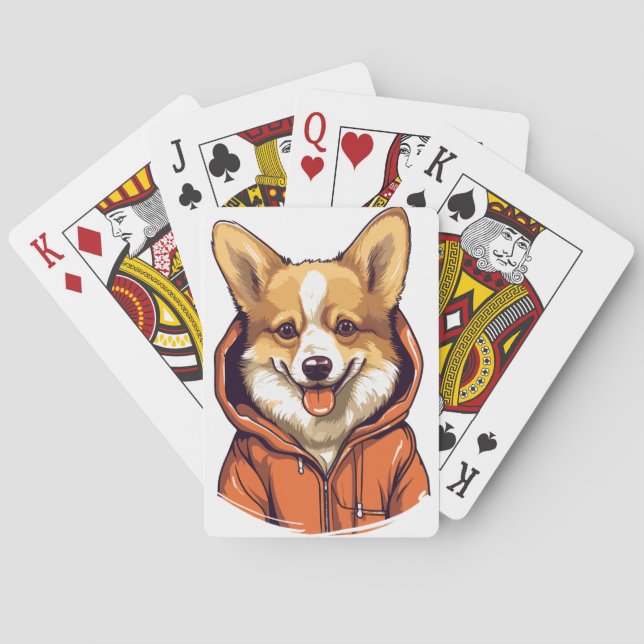 Funny Corgi Wearing Hoodie Playing Cards (Back)