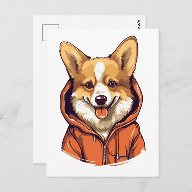 Funny Corgi Wearing Hoodie Postcard (Front/Back)