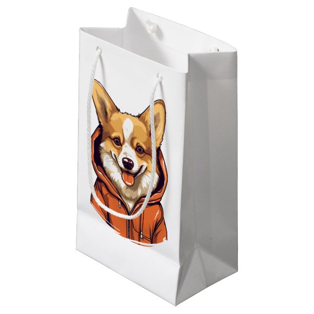 Funny Corgi Wearing Hoodie Small Gift Bag (Front Angled)
