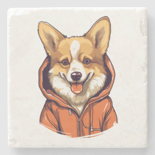 Funny Corgi Wearing Hoodie Stone Coaster
