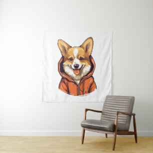 Funny Corgi Wearing Hoodie Tapestry