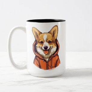 Funny Corgi Wearing Hoodie Two-Tone Coffee Mug