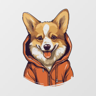 Funny Corgi Wearing Hoodie Window Cling