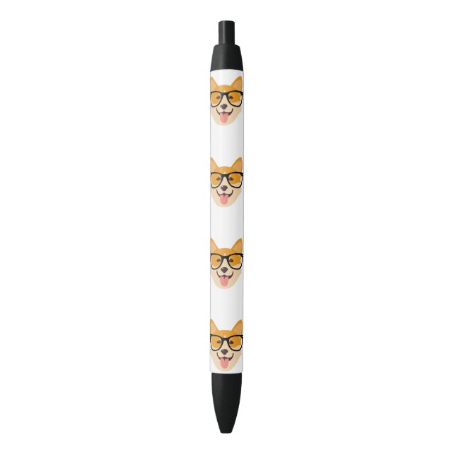 Funny Corgi With Glasses Black Ink Pen (Front Vertical)