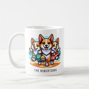 Funny Corgis Dancing on a Beach Personalised Coffee Mug