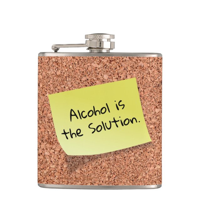 FUNNY Cork Board with Customisable Text on Post It Hip Flask (Front)