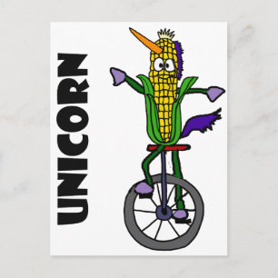Funny Corn ear Riding Unicycle UNICORN Cartoon Postcard