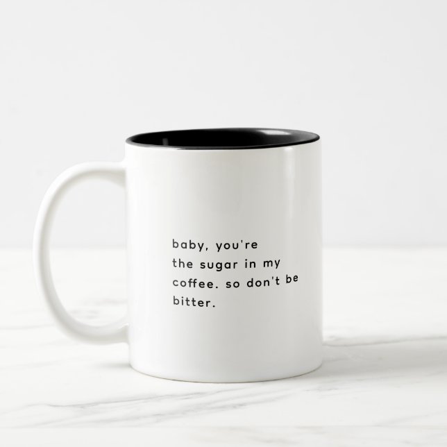 Funny & Corny Romantic Saying Modern Black & White Two-Tone Coffee Mug (Left)