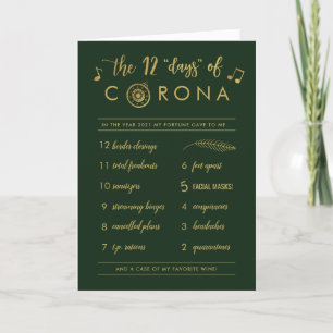 Funny Corona Holiday   Gold Twelve Days Green Card