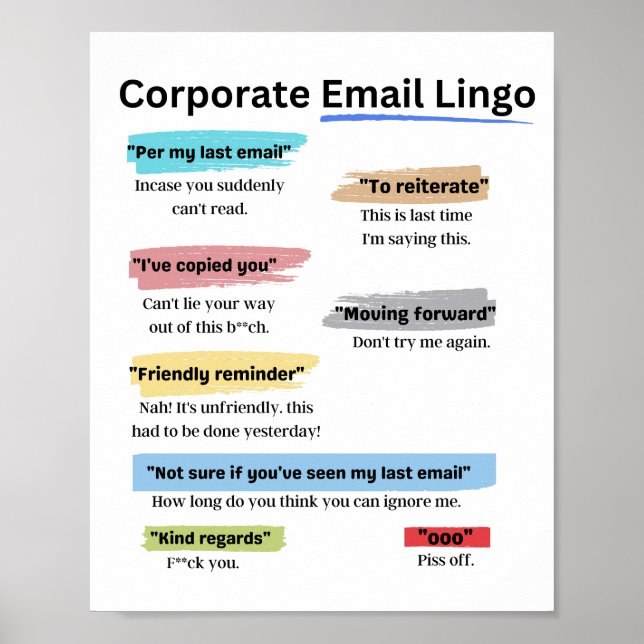 Funny Corporate email lingo Poster (Front)