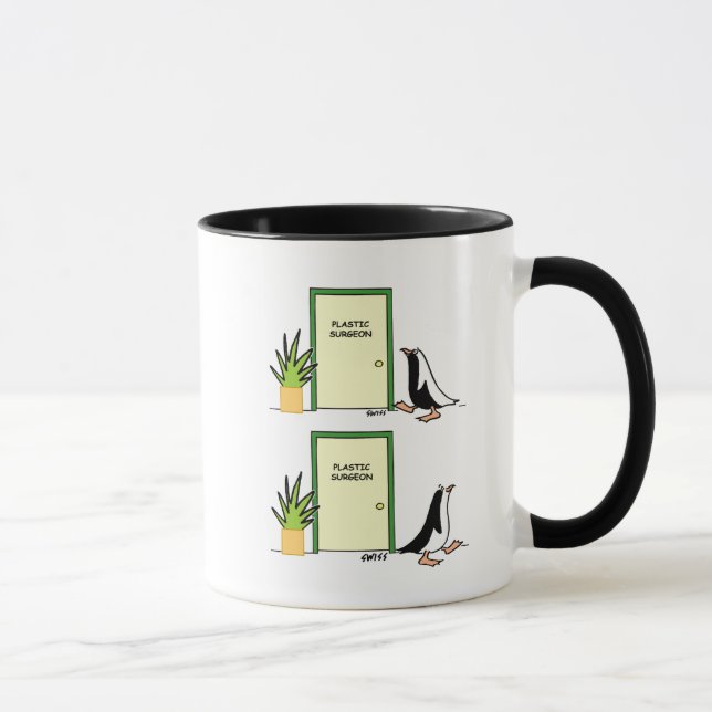 Funny Cosmetic Plastic Surgeon Penguin Cartoon  Mug (Right)