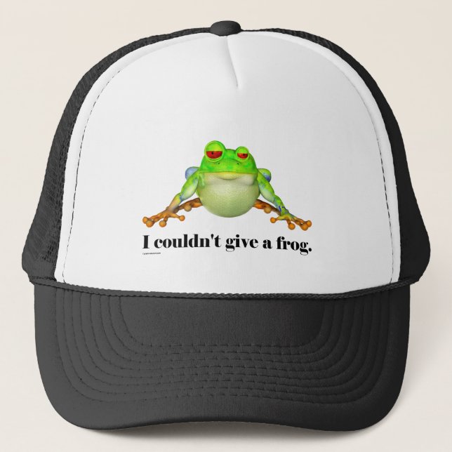 Funny Couldn't Give a Frog Cartoon Trucker Hat (Front)