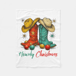 Funny Country Western Christmas Howdy Cowboy Boots Fleece Blanket