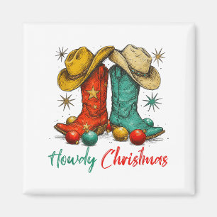 Funny Country Western Christmas Howdy Cowboy Boots Magnet
