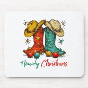Funny Country Western Christmas Howdy Cowboy Boots Mouse Mat