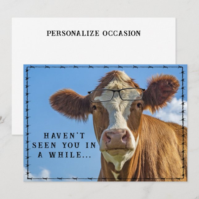 Funny Country Western Ranch Farm Cow Glasses Holiday Card (Front/Back)