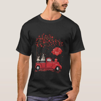 Funny Couple Boston Terrier Dog Red Truck Valentin T-Shirt