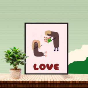 Funny couple with flowers poster