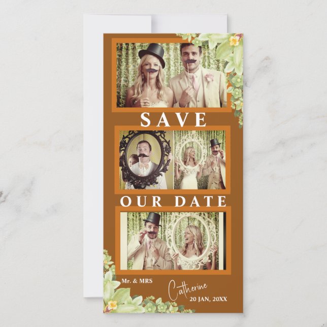 Funny Couples Moustache Photo Strip Save the Date (Front)