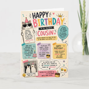 Funny Cousin Birthday Card Colourful Cute Family