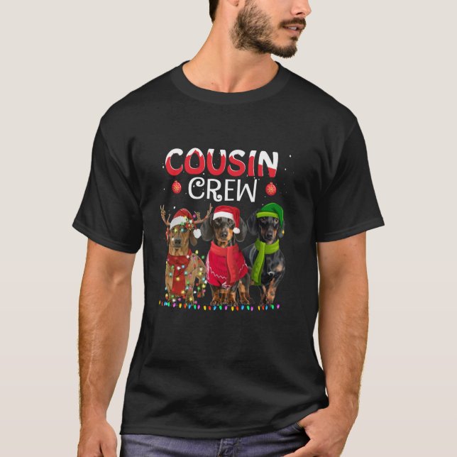 Funny Cousin Crew Dachshund Christmas Lights Xmas  T-Shirt (Front)