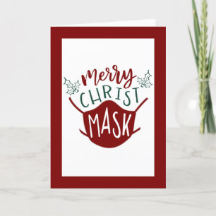 Funny COVID-19 MERRY ChristMASK Buffalo Check Holiday Card