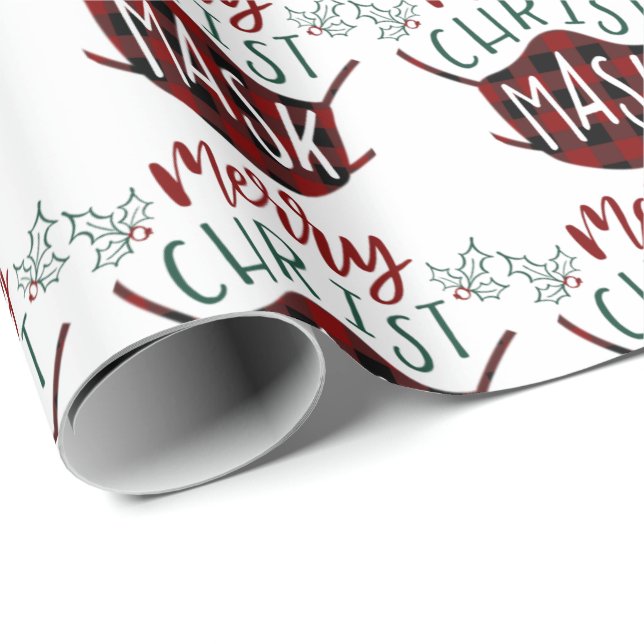 Funny COVID-19 MERRY ChristMASK Buffalo Check Mask Wrapping Paper (Roll Corner)