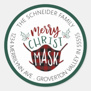 Funny COVID-19 MERRY ChristMASK Return Address Classic Round Sticker