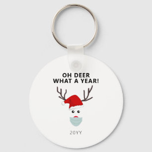 Funny Covid Christmas Reindeer Wearing Face Mask Key Ring
