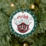 Funny COVID MERRY ChristMASK Buffalo Plaid Photo Ceramic Tree Decoration<br><div class="desc">Commemorate the COVID-19 Christmas season with this funny MERRY ChristMASK buffalo check mask typography title design, green border with fairy lights and year on the front and personalized with your photo and name on the back. Contact the designer via Zazzle Chat or makeitaboutyoustore@gmail.com if you'd like this design modified, on...</div>