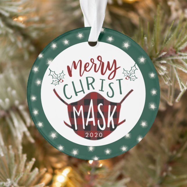 Funny COVID MERRY ChristMASK Fairy Lights Photo Ornament (Tree)