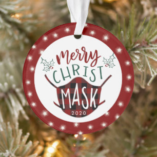 Funny COVID MERRY ChristMASK Fairy Lights Photo Ornament