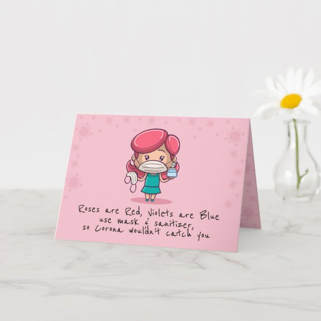 Funny COVID Valentine's Day Folded Greeting Card (Small Plant)