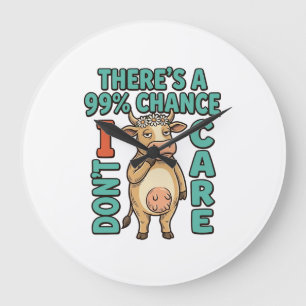 Funny Cow 99% Chance I Dont Care Vintage Graphic_1 Large Clock