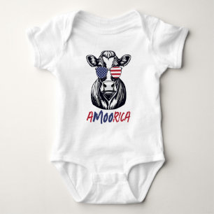 Funny Cow A-MOO-rica Patriotic  Baby Bodysuit