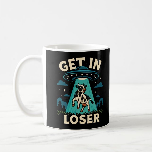 Funny Cow Abduction By UFO  Coffee Mug (Left)