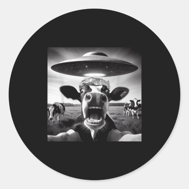 Funny Cow Abduction By Ufo Selfie - Hilarious Alie Classic Round Sticker (Front)