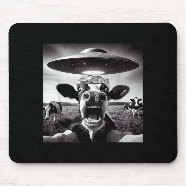 Funny Cow Abduction By Ufo Selfie - Hilarious Alie Mouse Mat (Front)