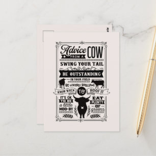 Funny cow advice word art Country Postcard