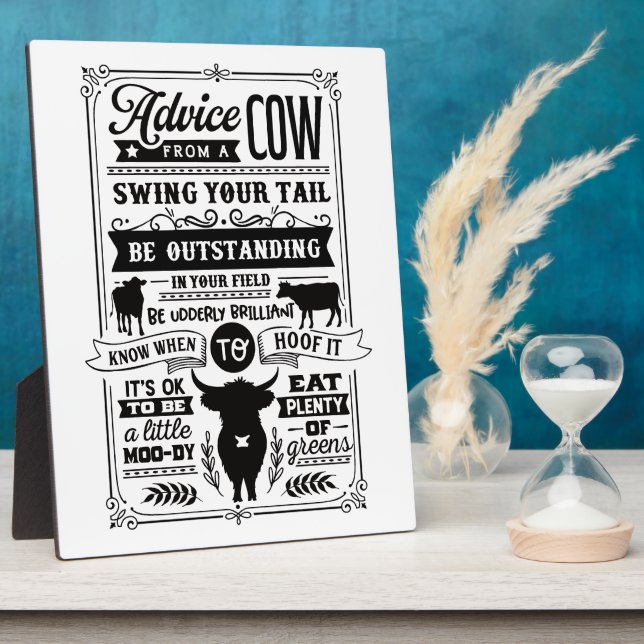 Funny cow advice word art  plaque (Side)