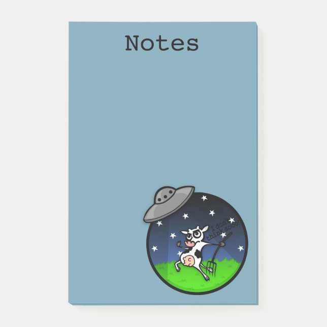 FUNNY COW ALIEN ABDUCTION GRAPHIC POST-IT NOTEPAD (Front)