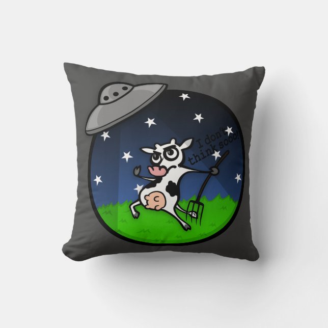 FUNNY COW ALIEN ABDUCTION SQUARE THROW PILLOW (Front)