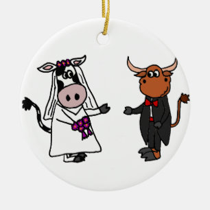 Funny Cow and Bull Wedding Ceramic Tree Decoration