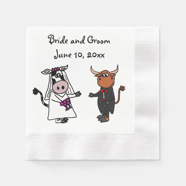 Funny Cow and Bull Wedding Design Napkin (Front)