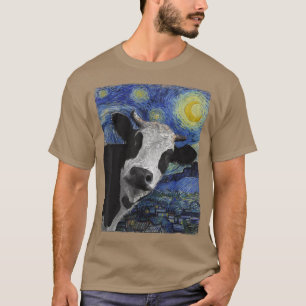 Funny Cow Art Starry Night Van Gogh Painting  T-Shirt
