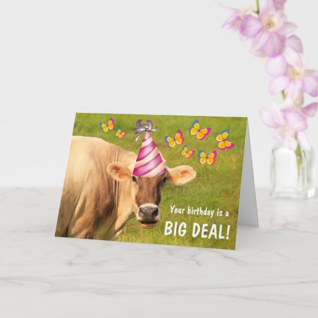 Funny Cow BIG DEAL Birthday Card (Orchid)