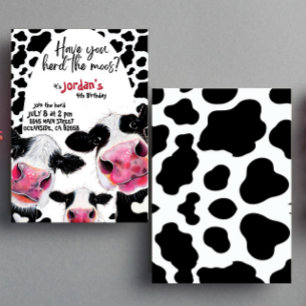 Funny cow black and white Birthday Invitation