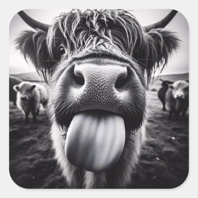 Funny Cow Black and White Square Sticker (Front)