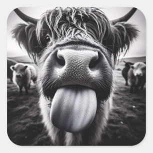 Funny Cow Black and White Square Sticker