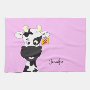Funny cow cartoon pink custom kitchen towel